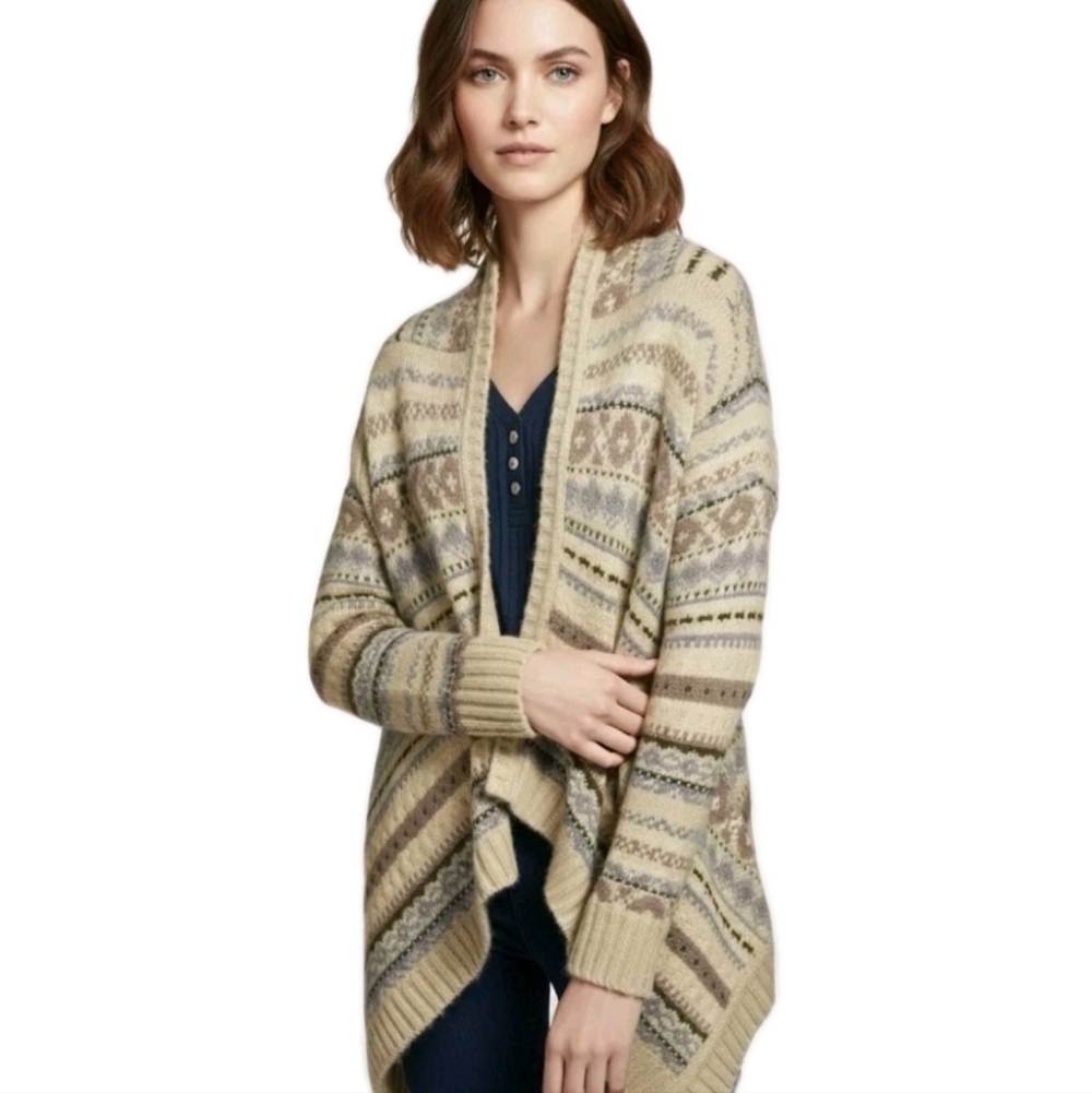 Anthropologie Sleeping On Snow Women's Tan Fair Isle Open Knit Wrap Cardigan M
